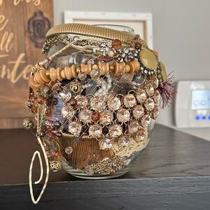 Beautiful Gold Color Accented Mystery Jewelry Jar